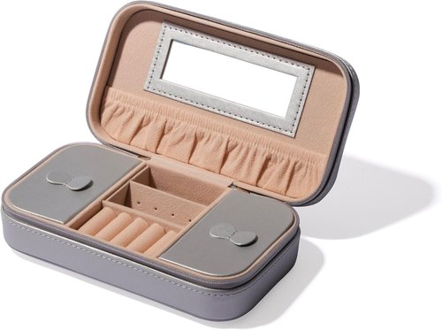BINO Jewelry Case - Stylish Portable Organizer with Mirror for Earrings, Rings & Necklaces | Silver