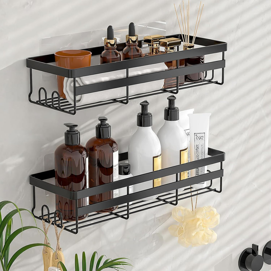 WOWBOX Shower Caddies 2 Pack - Adhesive Hanging Bathroom Organizers | No-Drill Stainless Steel Shelves