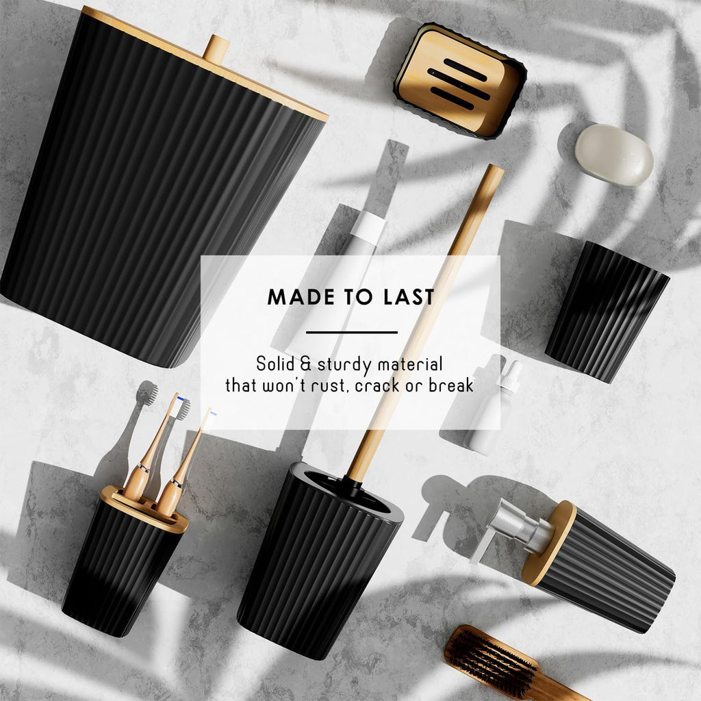 Clara Clark Bathroom Accessories Set - 20-Piece Black Bathroom Set with Shower Curtain, Soap Dispenser & More
