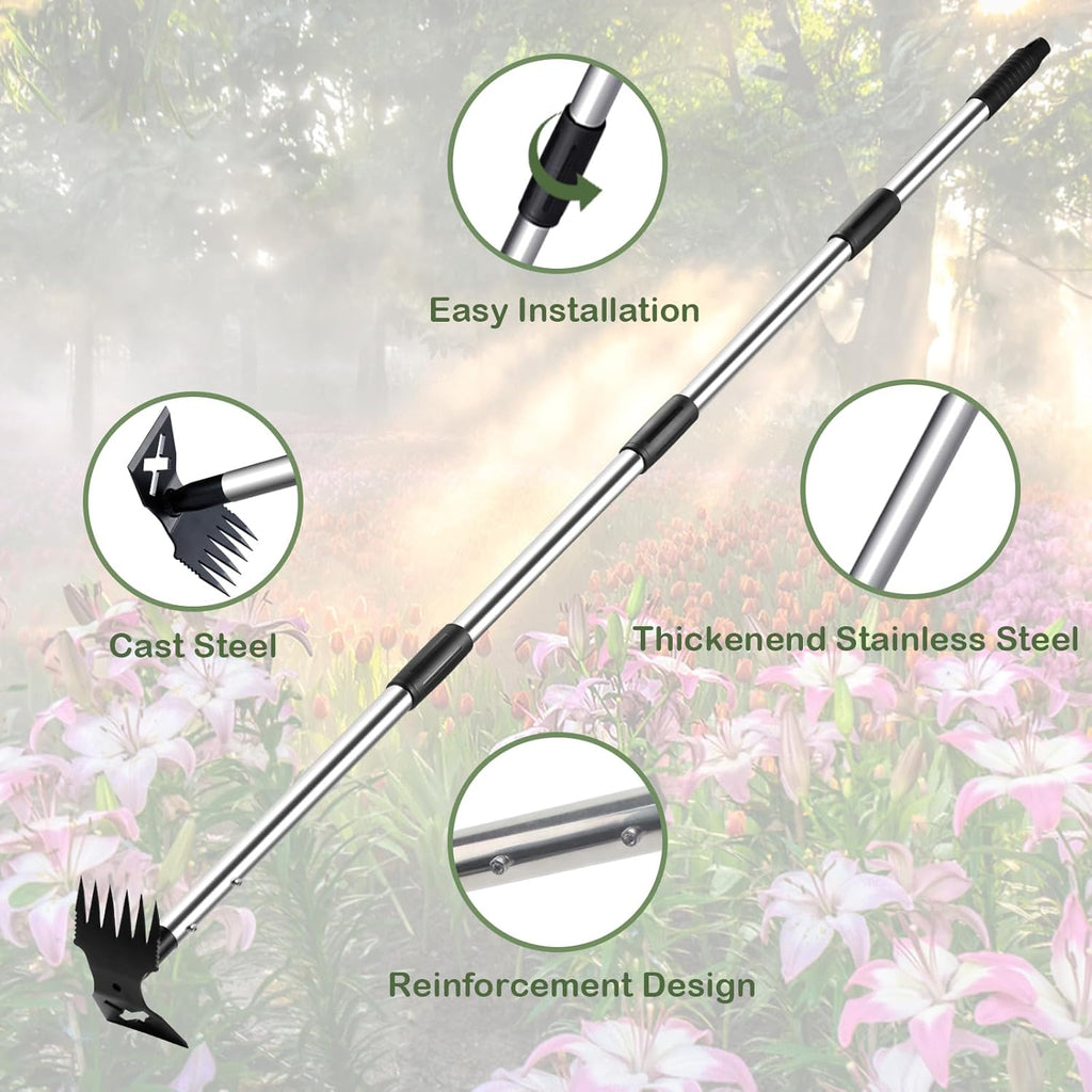 NICOFPHY Weed Puller Tool - 60" Manual Weeder & Hand Rake for Heavy-Duty Gardening | Uproot Weeds Effortlessly