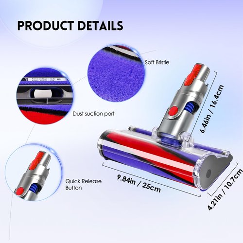 OTTWL Soft Roller Replacement Vacuum Head Compatible with Dyson V7,V8, Cyclone V10,V11,V15 Cordless Vacuum Cleaners, Suitable for Thin Carpets, Hardwood Floor
