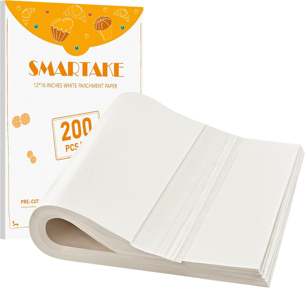 SMARTAKE Parchment Paper Baking Sheets - 200 Pcs Non-Stick Precut 12x16 Inch for Baking, Grilling & Air Frying