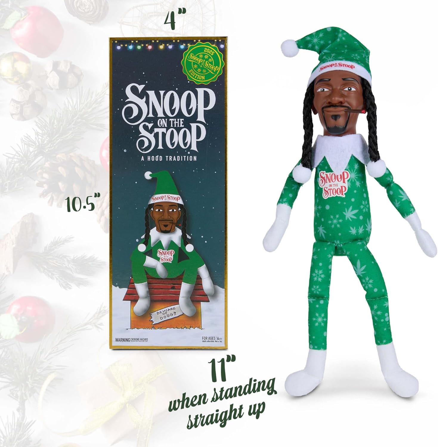 Snoop Dogg Christmas Shelf Décor - 12” Snoop on The Stoop Figurine for Holiday Cheer