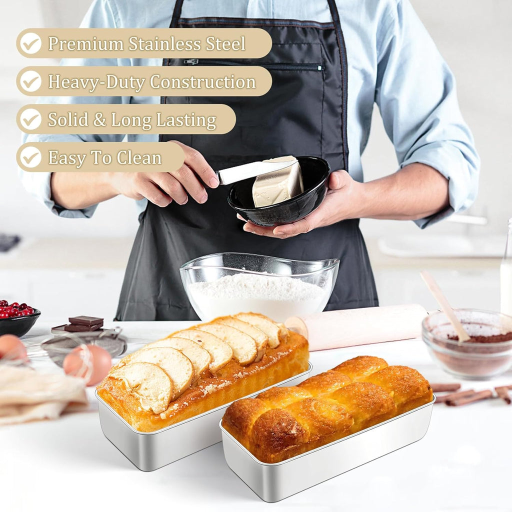 TeamFar Stainless Steel Loaf Pan Set - 12 x 5 Inch Baking Pans for Bread, Meatloaf & Cakes | 2 Pack, Non-Toxic & Dishwasher Safe