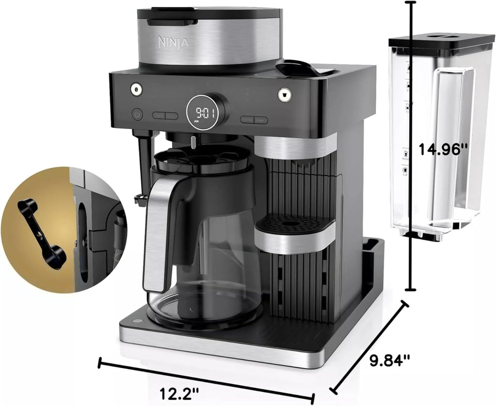 Ninja Refurbished CFN601 Espresso & Coffee Barista System - Single-Serve & 12-Cup Carafe with Frother