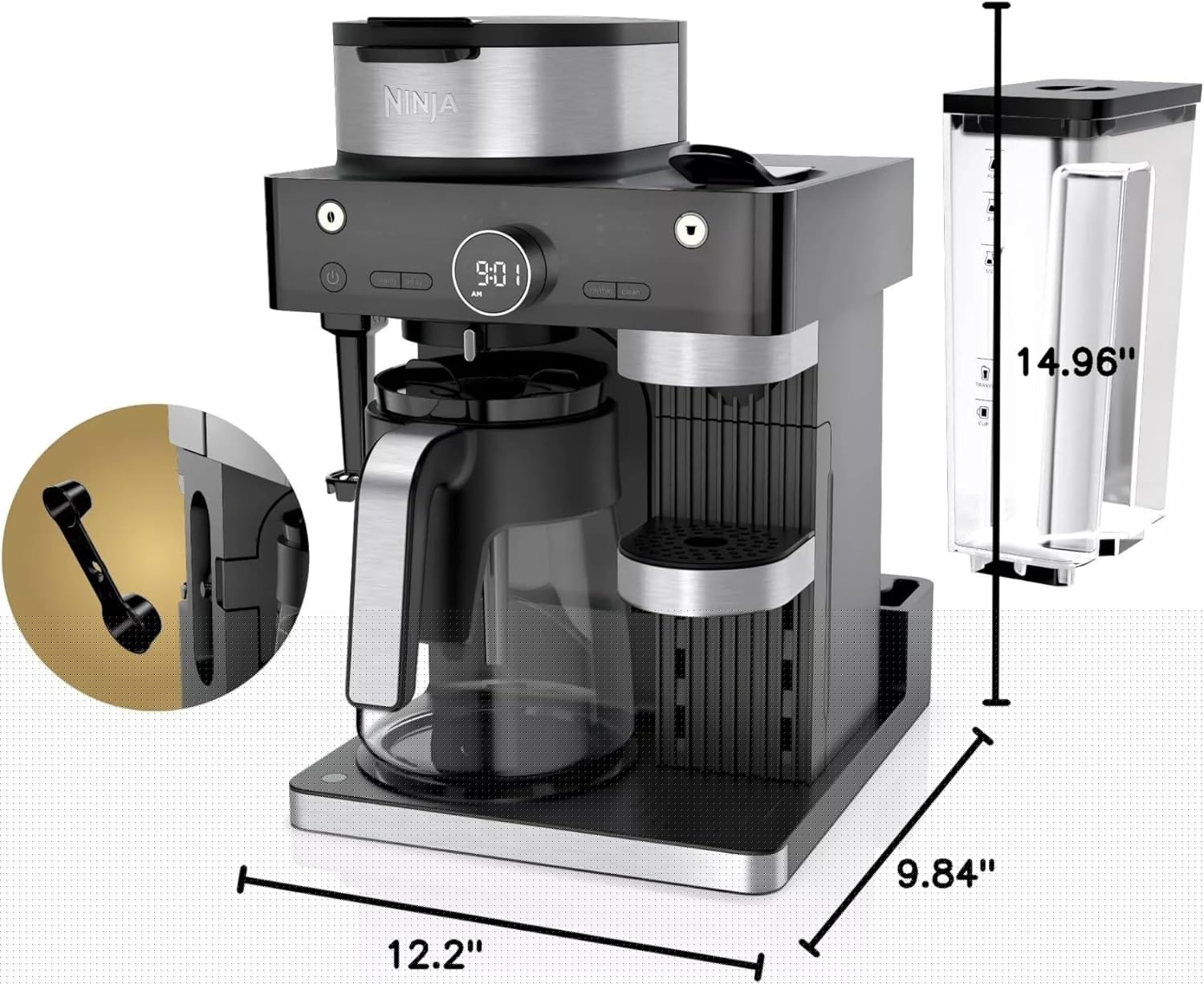 Ninja Refurbished CFN601 Espresso & Coffee Barista System - Single-Serve & 12-Cup Carafe with Frother