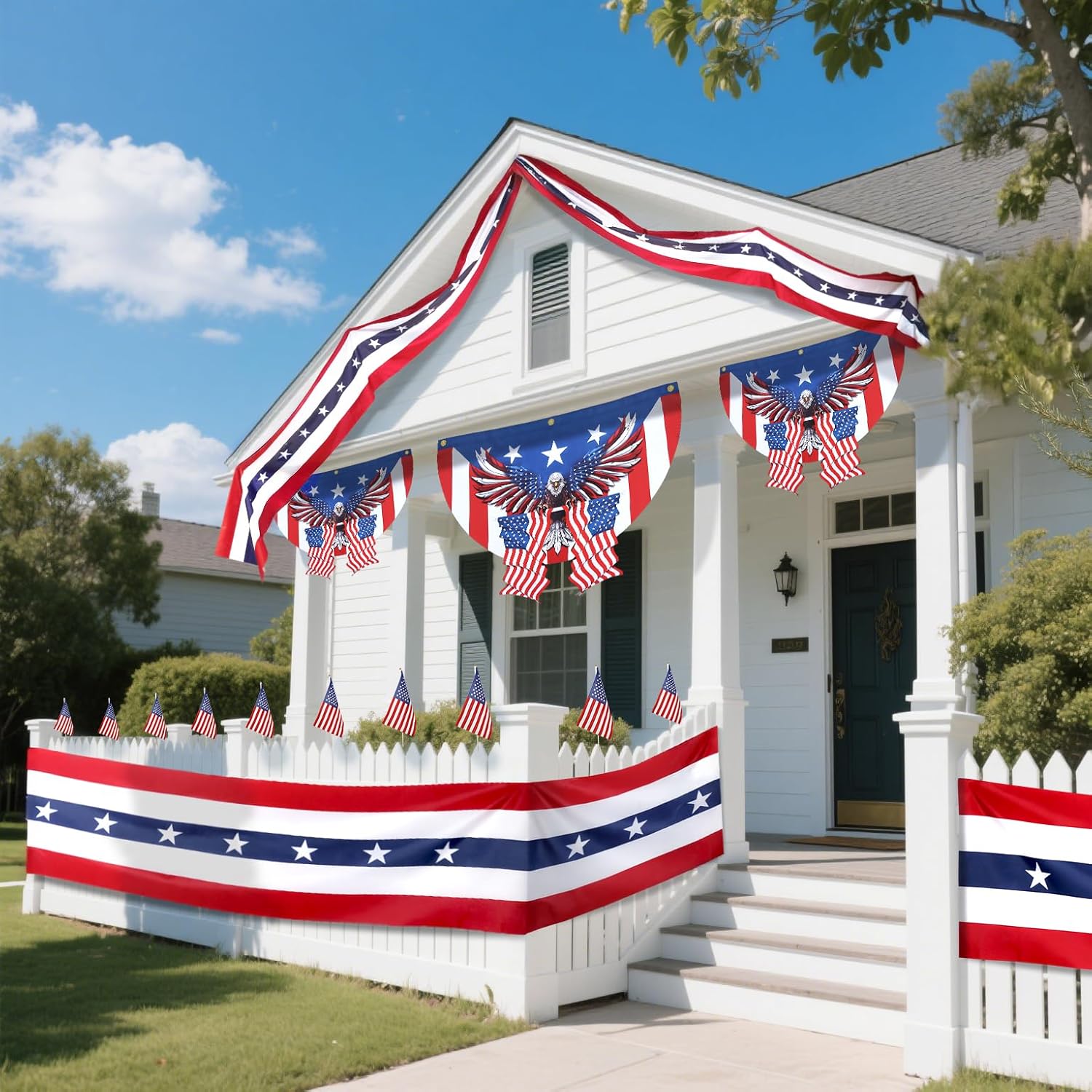 MCJC Patriotic Door Decorations Set - American Flag Bunting & Triangle Garland for 4th of July Display