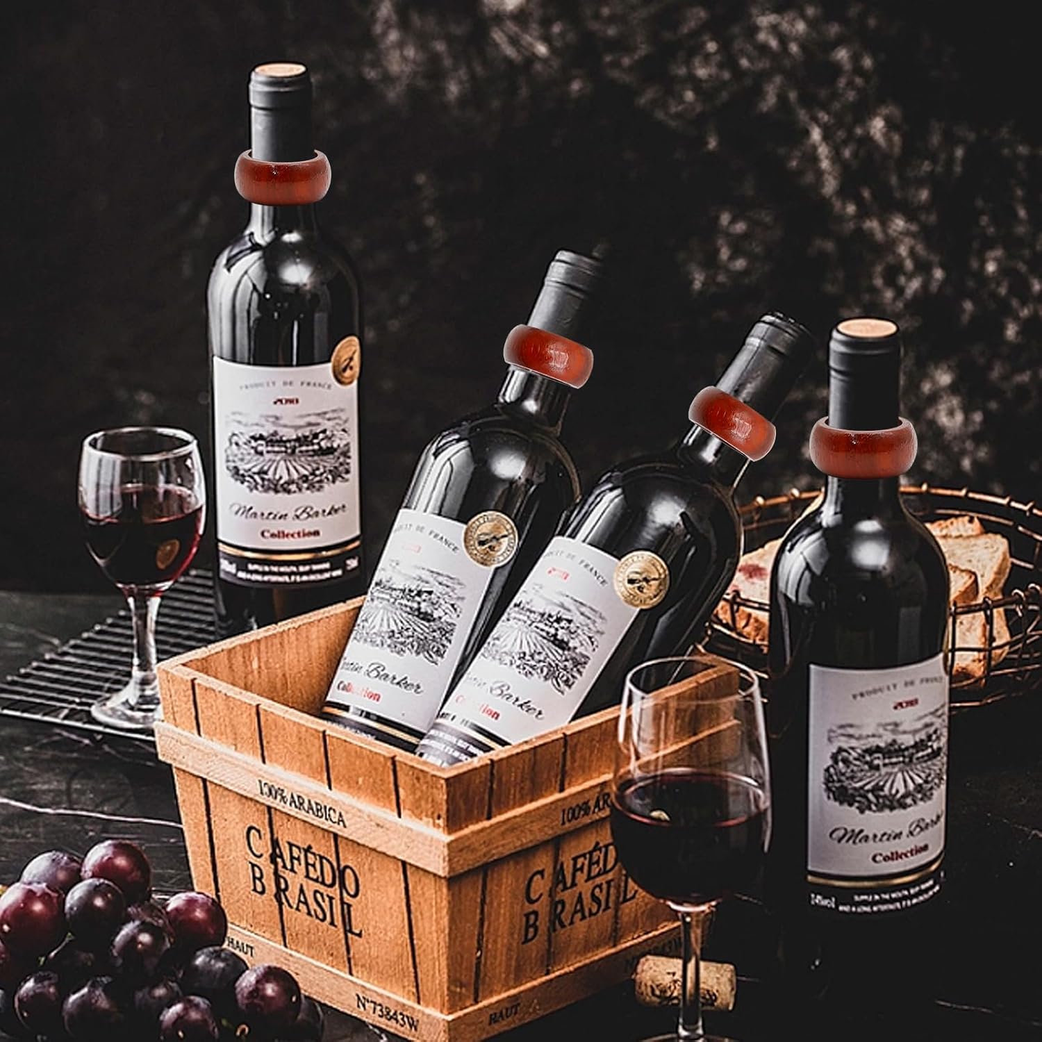 Saihisday Rosewood Wine Rings - Elegant Wine Drip Catchers | 4-Piece Set for Home & Bar Use