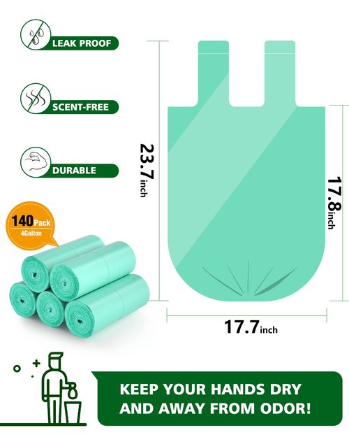 AYOTEE Biodegradable 4 Gallon Compostable Trash Bags, 140 Count, Unscented, 15-23 Liter Capacity, 4-6 Gallon Trash Bags, Suitable For Small Trash Cans, Liners