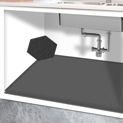 25” x 19” Silicone Under Sink Mat for Bathroom/Kitchen Cabinet Organizer Mat | Leak-Proof Waterproof Liner Pad & Anti-Spill Tray | 0.7in Edge Barrier, 3.5Gal Capacity