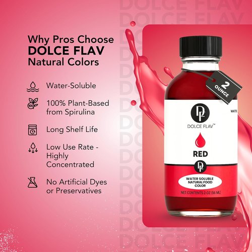 Dolce Flav Natural Red Food Coloring - Vivid Plant-Based Dye from Beets | 2 oz Water-Soluble Liquid for Baking & Drinks | No Artificial Dyes | Kosher & USA-Made