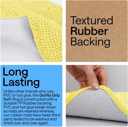 Gorilla Grip Plush Chenille Bath Rug Mat - Soft, Absorbent, Machine Washable for Oval Toilet Base - Yellow