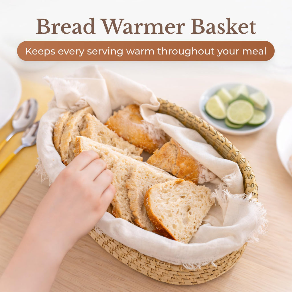 Bread Warmer Basket with Stone - Bread Baskets for Serving Rolls Warming Tortilla, Gift for Bakers Sourdough, Hostess Gifts New Home, Mom Dad Birthday