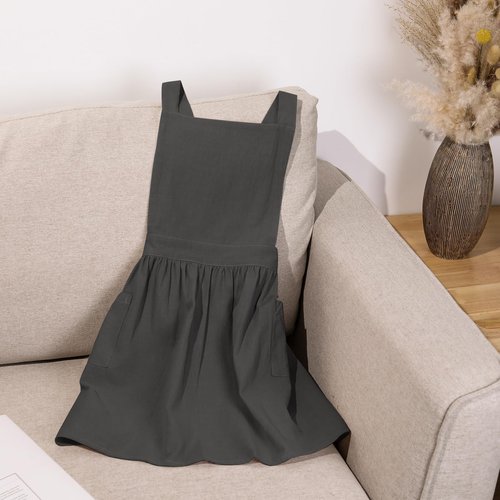 XLSXEXCL Kids Pinafore Apron, Cross Back Apron, Japanese Style Bib Aprons Home Clothes, Toddler Painting Artist Aprons with Pockets for Boys and Girls for Painting Cooking Baking Gardening (Grey)