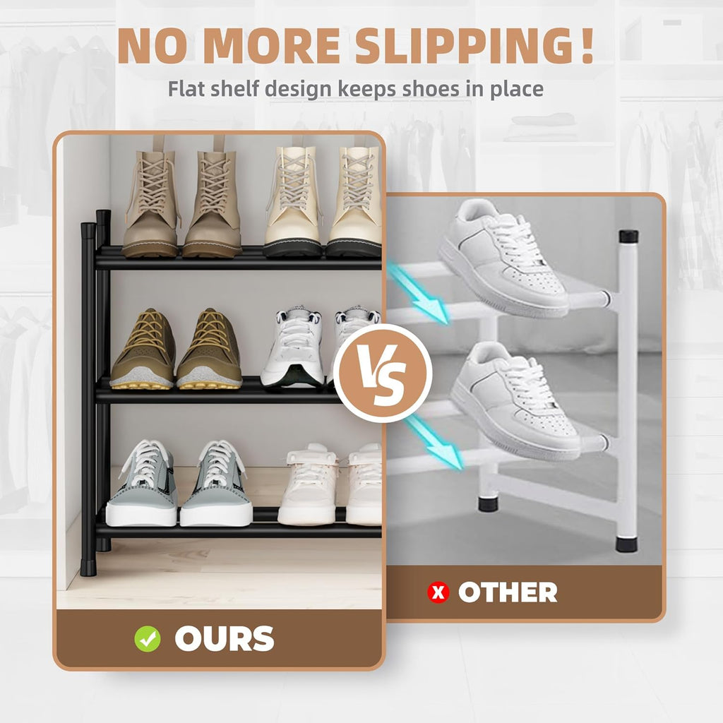 Storage Maniac Expandable Shoe Rack - Adjustable 3-Tier Metal Organizer for 18 Pairs | Freestanding Design for Closet & Entryway