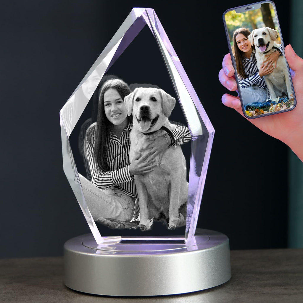 Skiennix Personalized Dog Memorial Gift - 3D Engraved Crystal Keepsake Photo Frame | Custom Pet Tribute
