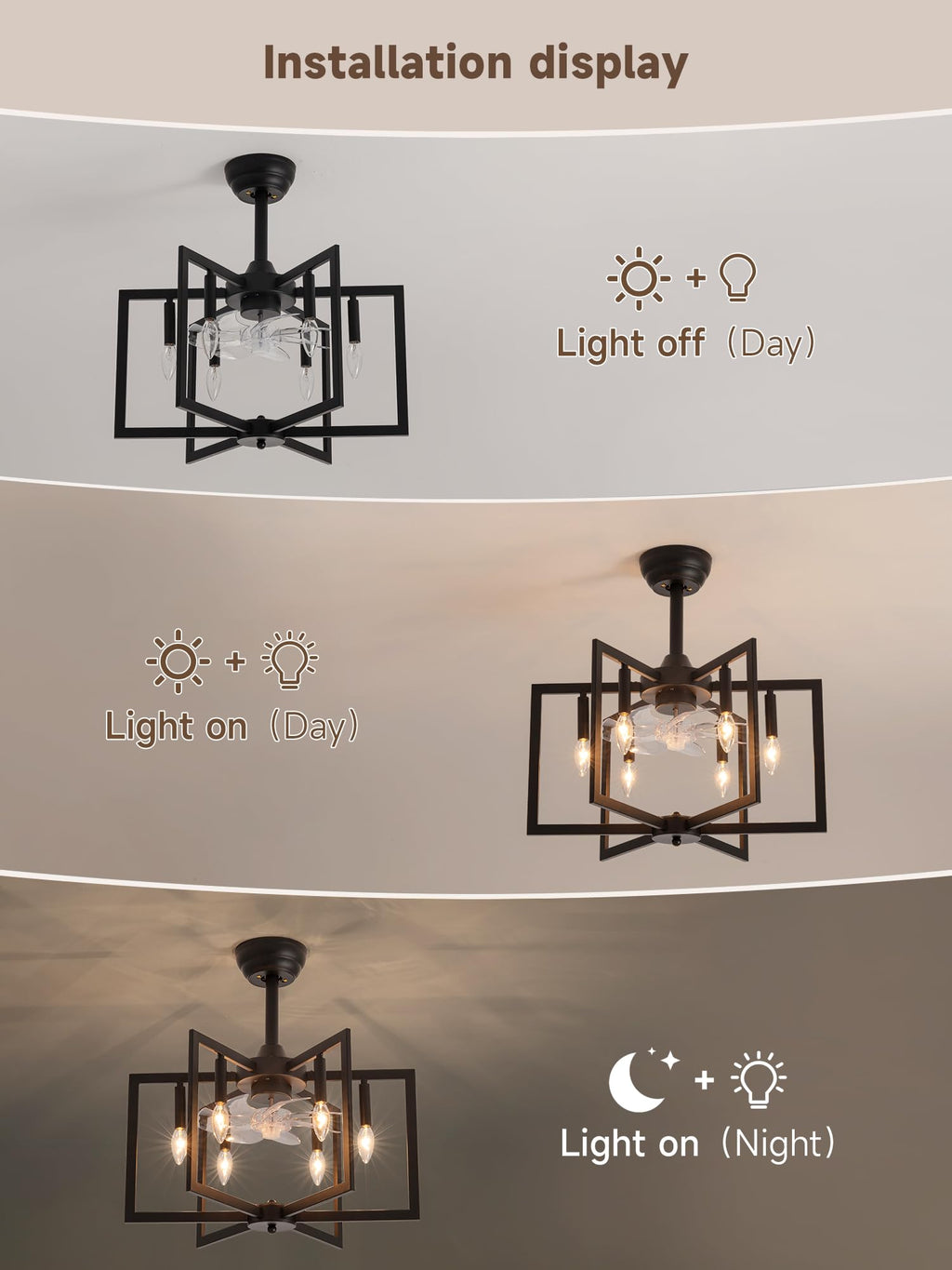 Jughtbo Black Chandelier Fan with，Farmhouse Rustic Ceiling Fan with Light and Remote, Adjustable Height, Rustic Chandeliers for Living Room, Bedroom, Hallway, Entryway Kitchen Lighting
