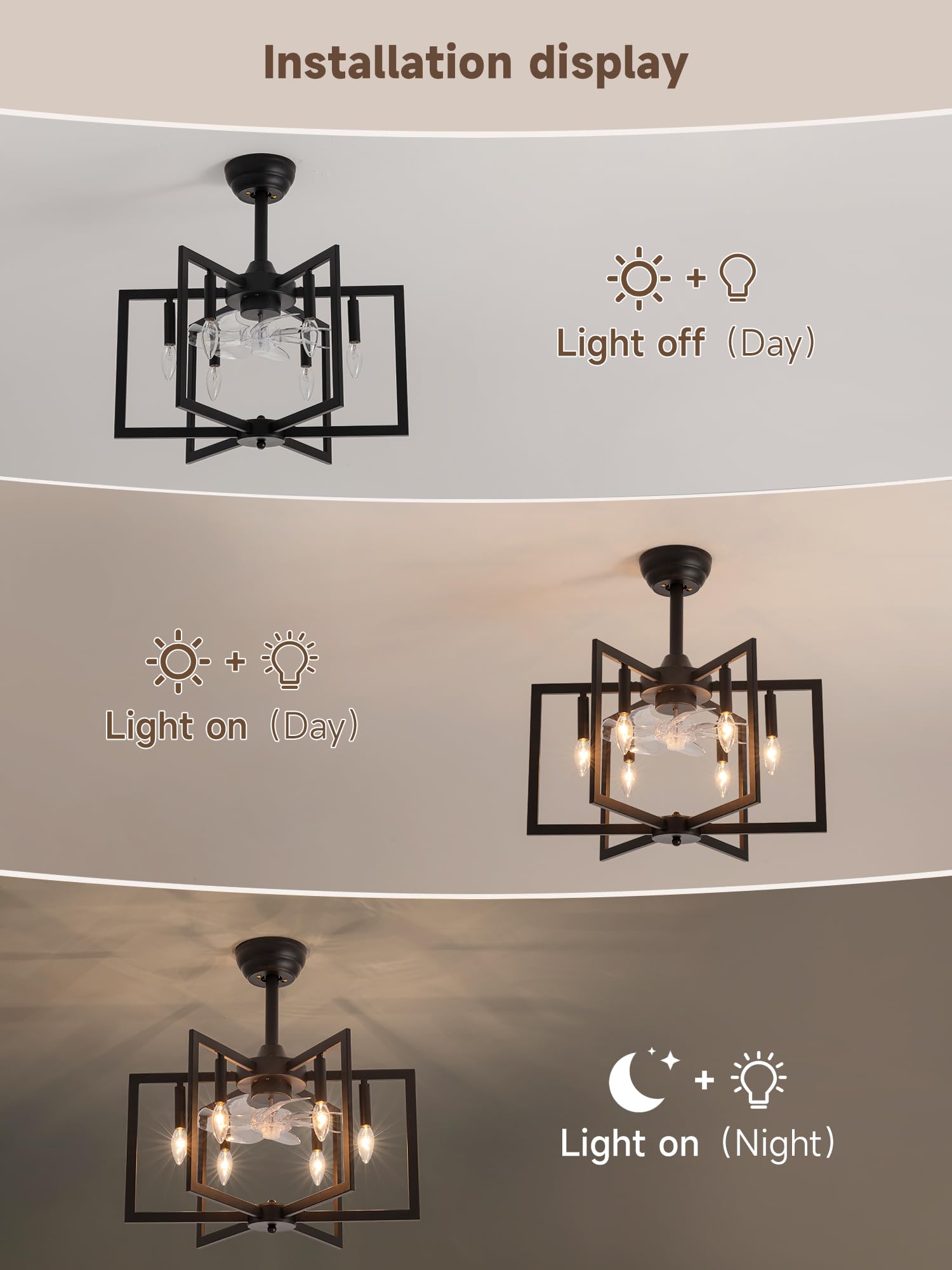 Jughtbo Black Chandelier Fan with，Farmhouse Rustic Ceiling Fan with Light and Remote, Adjustable Height, Rustic Chandeliers for Living Room, Bedroom, Hallway, Entryway Kitchen Lighting