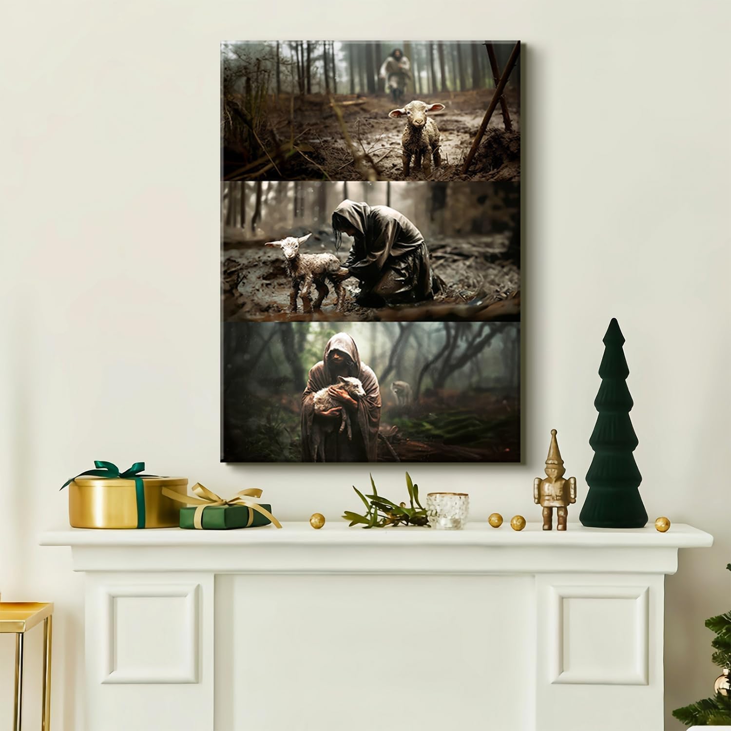 Regine Switzerland Framed Jesus and Lamb Canvas Wall Art - Vintage Christian Decor | 12x16in