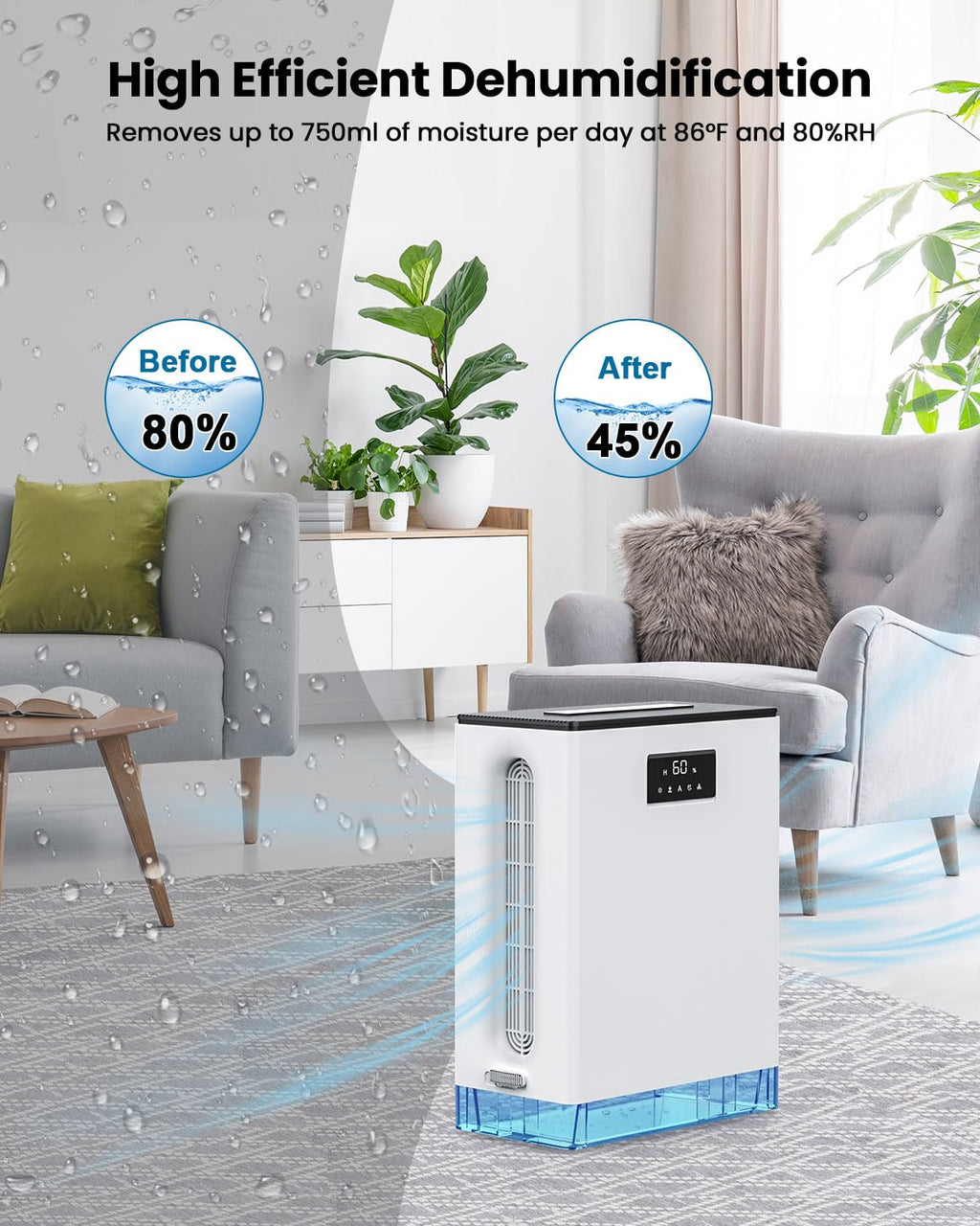 BIZEWO Dehumidifier for Home, (980 sq.ft) Queit Dehumidifiers for Bathroom, Basement, RV with 101 oz Water Tank, 2 Modes, Auto Defrost, Auto Shut Off, Timers, 7 Colors Ambient Light