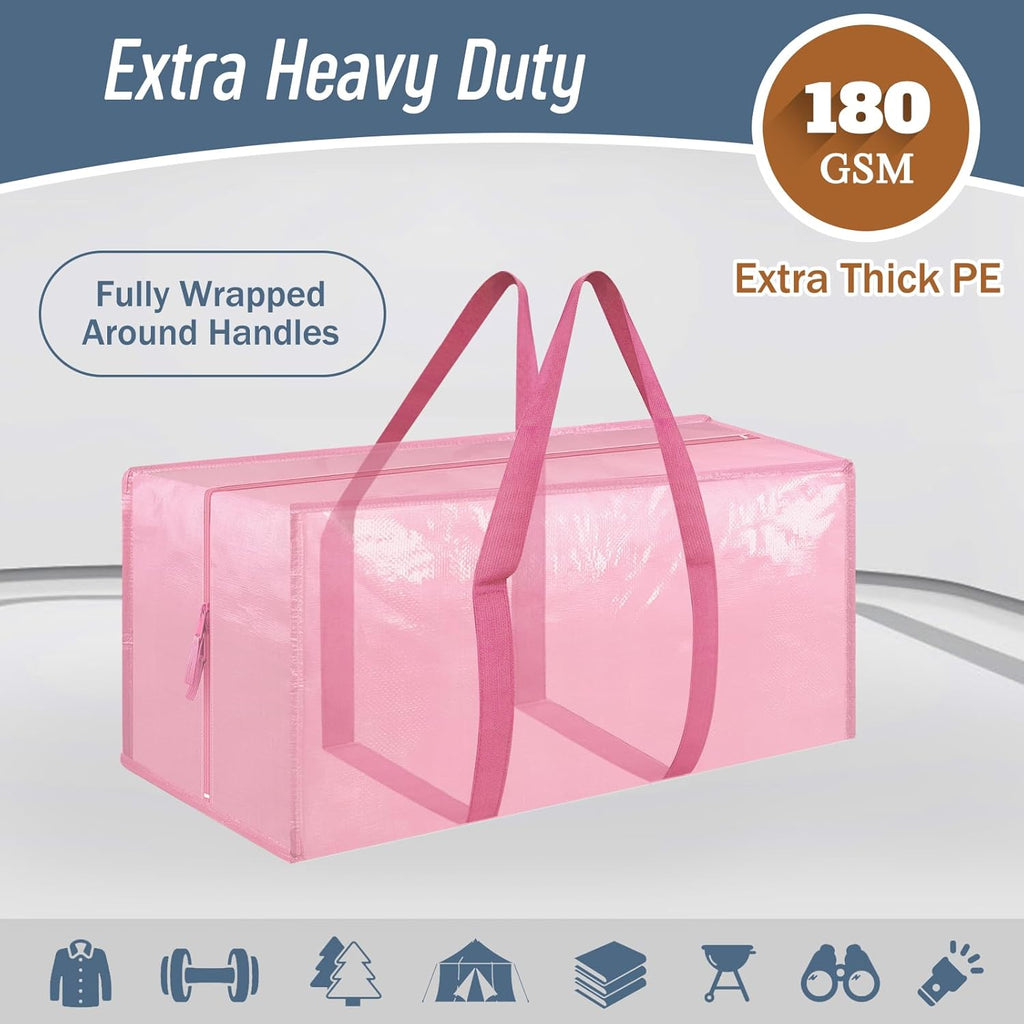 Skiennix Extra Heavy Duty Large Moving Bags - Strong Zipper & Comfortable Handles | 12 Pack, Pink