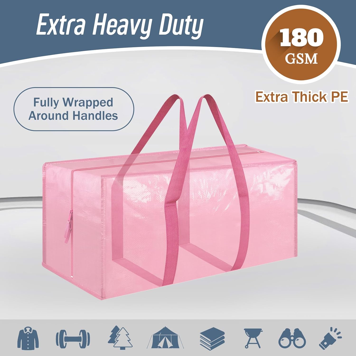 Skiennix Extra Heavy Duty Large Moving Bags - Strong Zipper & Comfortable Handles | 12 Pack, Pink