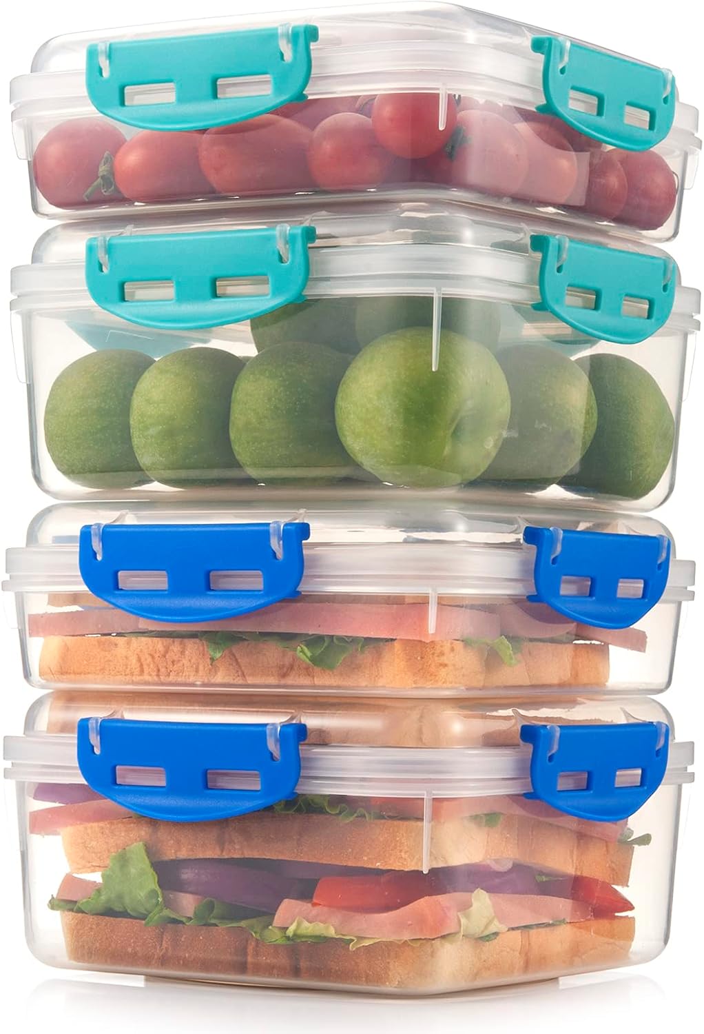 Skiennix 4 PCS Sandwich Containers - 100% Airtight, BPA-Free & Microwave Safe | Upgraded Snaps, 2 Heightened & 2 Standard