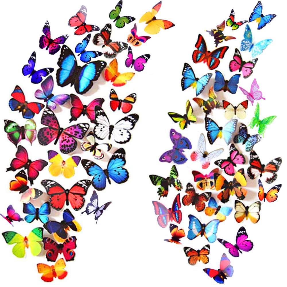 Skiennix 80 PCS Butterfly Wall Decor - Waterproof & Removable Plastic Wings for Home & Bedroom