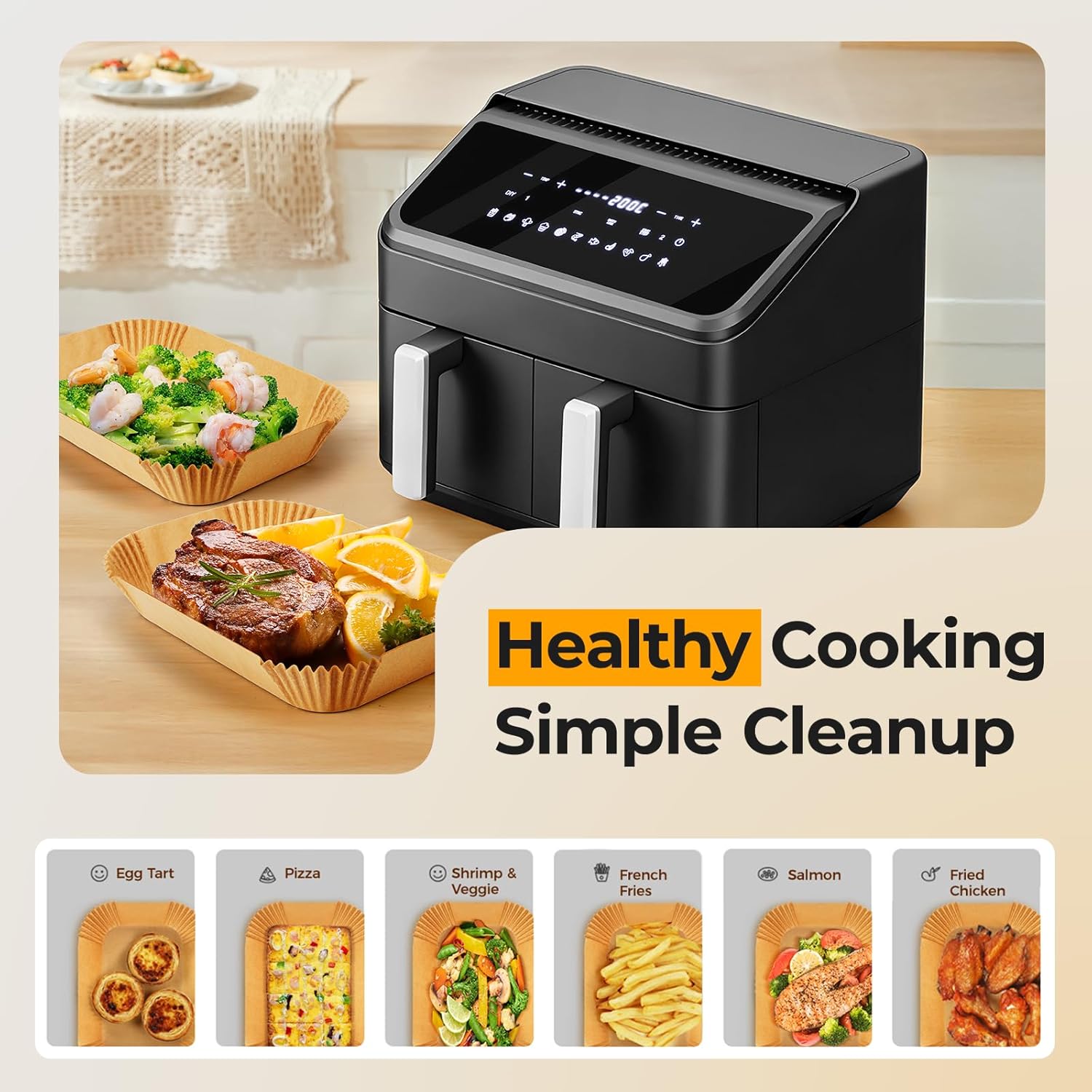 Vailnd Air Fryer Liners - Disposable Parchment Paper Sheets, 250 Pcs, 8x5.5 Inch for Ninja & Chefman