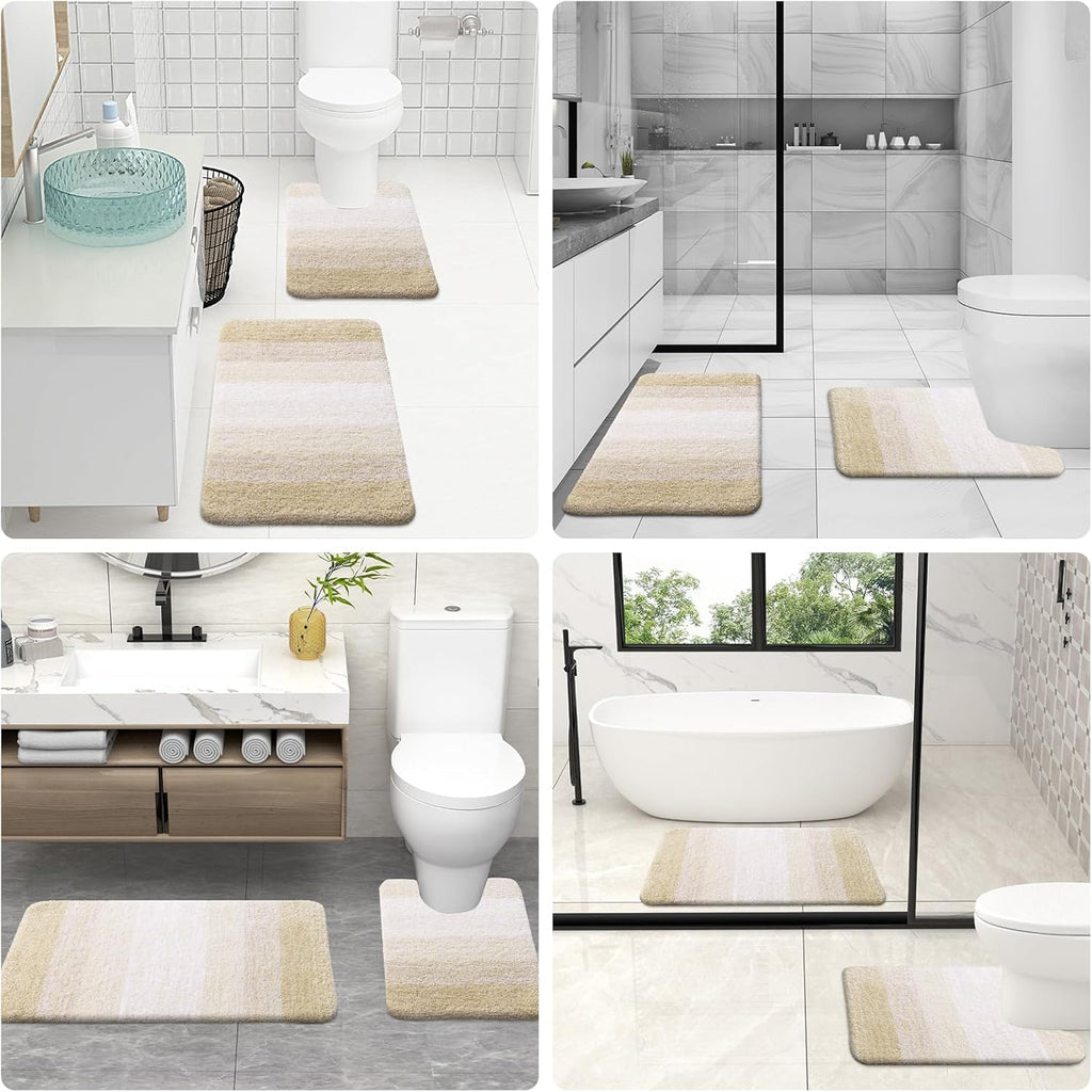 OLANLY Luxury U-Shaped Toilet Rugs - Extra Soft, Absorbent Microfiber Bath Mat, 24x20, Light Beige