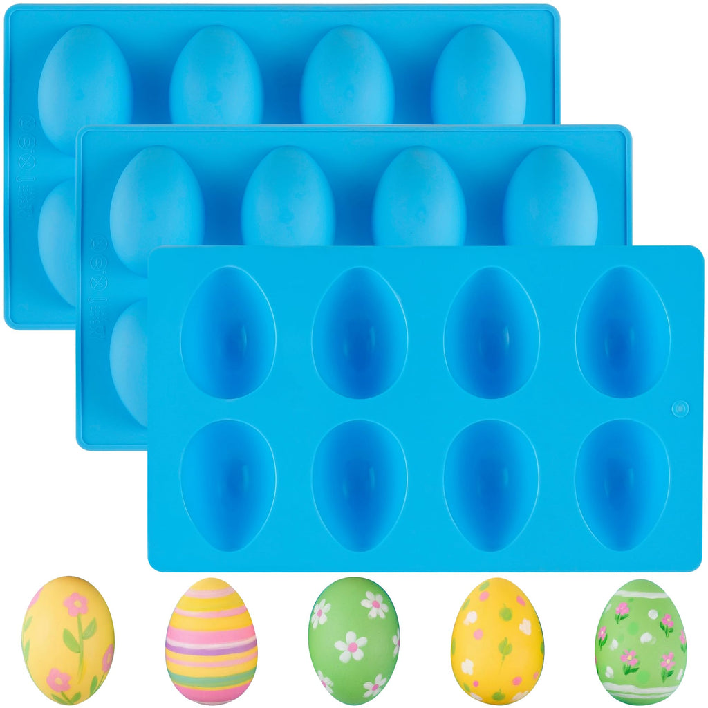 Sidosir 3PCS Easter Egg Shaped Chocolate Silicone Molds, 8-Cavity Easter Breakable Silicone Eggshell Baking Molds for Candy Making, Non-stick Easter Egg Shaped Baking Mold for Cake Decoration, Pastry