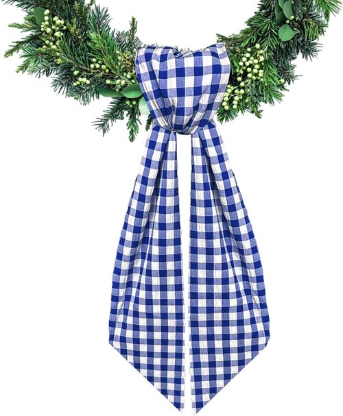 Blue Buffalo Plaid Wreath Sash by [Brand Name] - Satin & Burlap Ribbon for Indoor/Outdoor Decor | 5.1 x 54.3 Inches