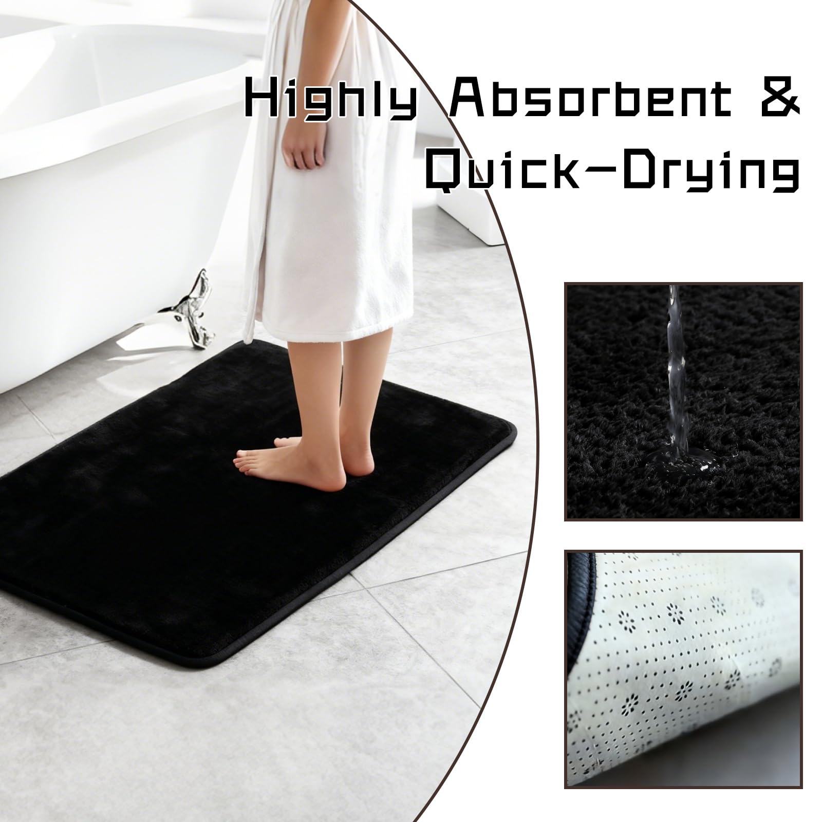 DHSUN Bathroom Rugs Sets 3 Piece, Plush Absorbent Microfiber Non-Slip Bathmat,Coral Fleece,U-Shaped Toilet mat, Bathroom mat, Bath, Shower