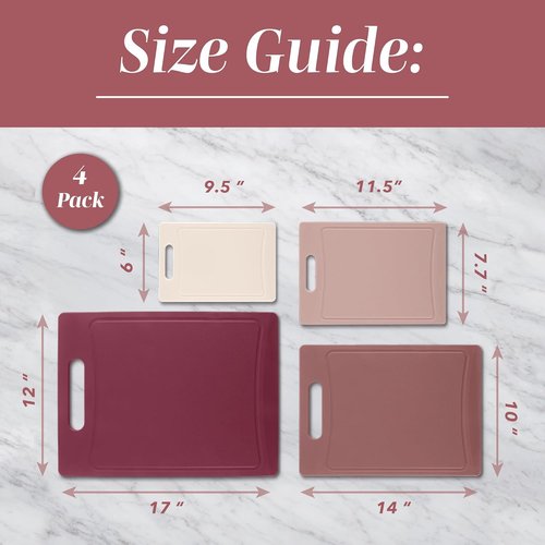 COOK WITH COLOR Non-Slip Cutting Board Set - Easy Grip Handles for Meat, Veggies & Fruits | 4 Boards in Rose