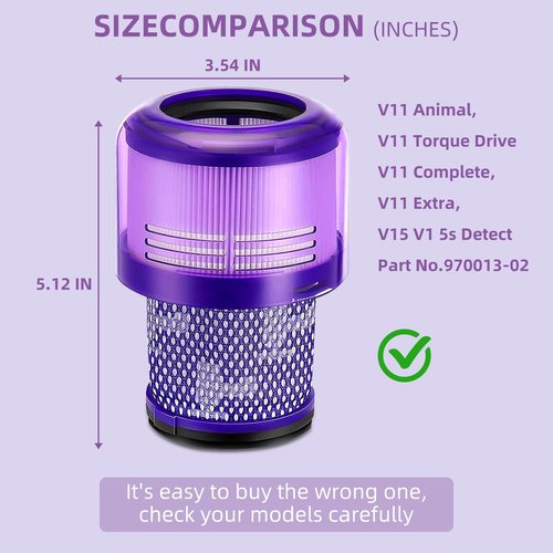 3 Pack Filter for Dyson V11 Absolute Torque Drive Animal, V15 Detect, SV14, SV22 Vacuum Cleaners, Dyson Cordless Vacuum Cleaner Filter Replacement Accessory # 970013-02 & 970013-03