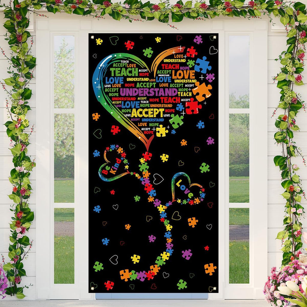 Skiennix Autism Awareness Banner - Puzzle Piece Heart Design for Home & Party Decor