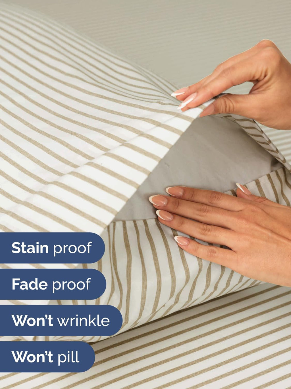 Skiennix Extra Deep Twin XL Sheet Set - 4-Piece Cooling & Breathable Bedding - Soft, Wrinkle-Free - Beige Stripes