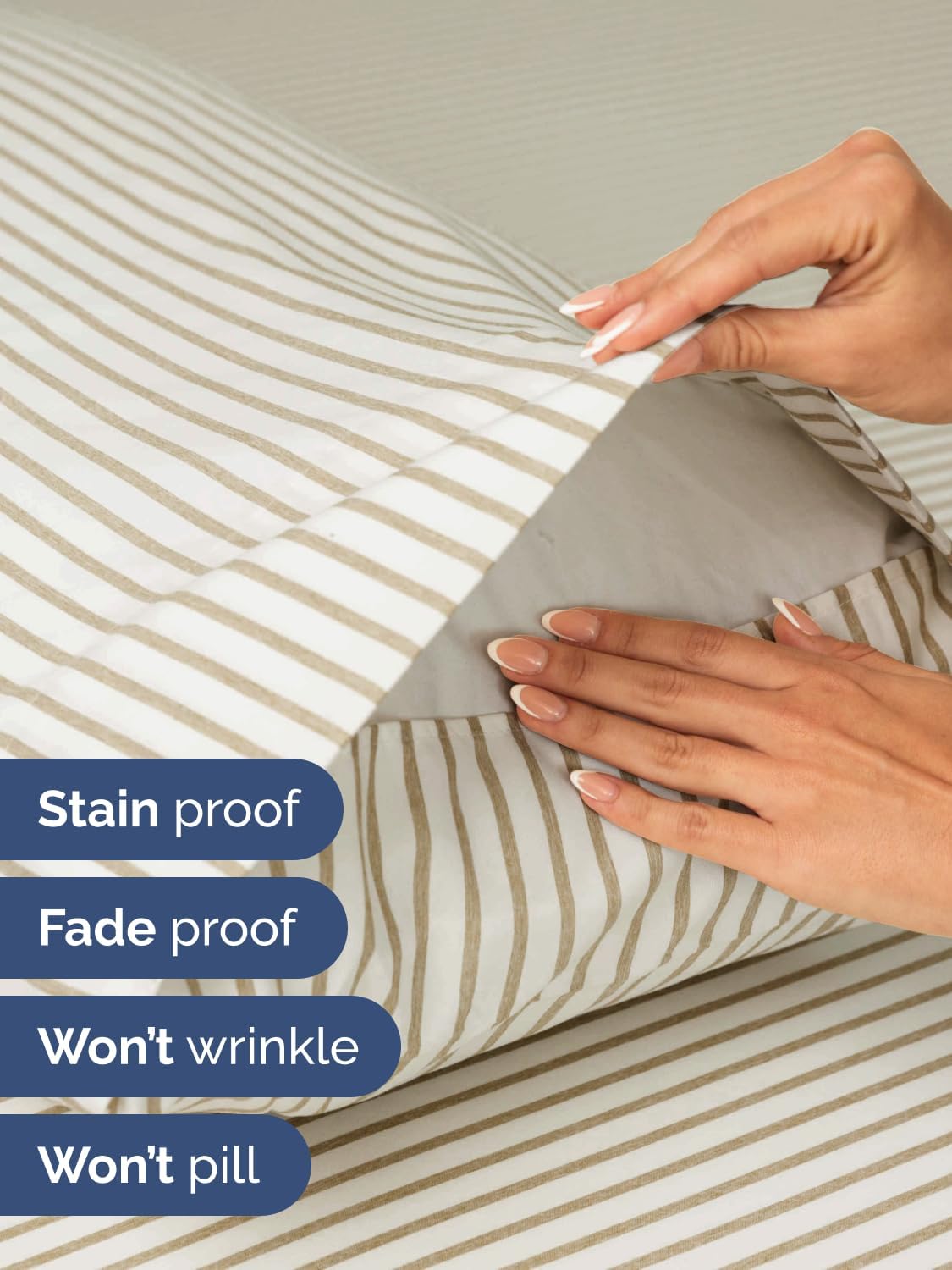Skiennix Extra Deep Twin XL Sheet Set - 4-Piece Cooling & Breathable Bedding - Soft, Wrinkle-Free - Beige Stripes