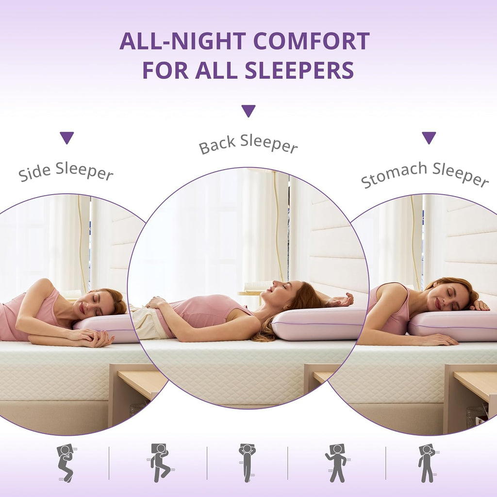 Purple Cooling Pillow - Gel Memory Foam with Reversible Cover for Neck Support | Machine Washable