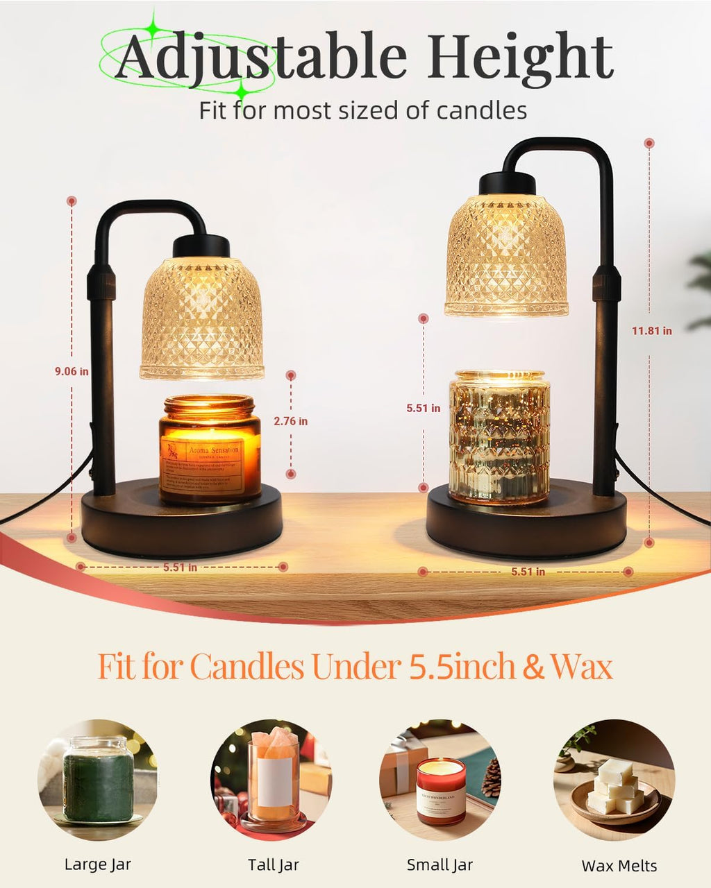AIFEI Candle Warmer Lamp - Dimmable Adjustable Height with Timer | Perfect Birthday & Housewarming Gift - Coal Black