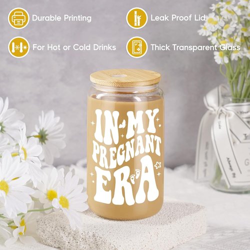 Fairy's Gift Iced Coffee Cup for Pregnant Women - Cute 16 oz Glass Mug | Perfect Gift for New Moms