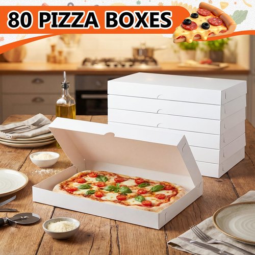 Jaloro 80 Pcs Pizza Boxes 14 x 7 x 1.5 Inch White Flatbread Box Cardboard Rectangular Take out Pizza Boxes Baking Containers Flatbread Box for Cake Cookies Food Pastry Bakery Charcuterie