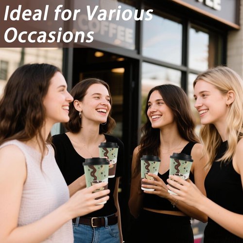 48 pack 16 oz Disposable Coffee Cups with Lids, Corrugated Ripple Wall Insulated Paper Cups for Winter Cahristmas Hot Cold Drink, Home, Office, Coffee Bar