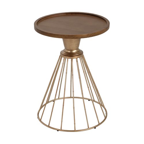 Christopher Knight Home Aurl Hollow Edge End Table, Round Side Table, Wooden Concave Tabletop, Iron Frame Side Desk, No Assembly Needed, Pine Wood Tea Desk for Living Room Home, Gold+Natural