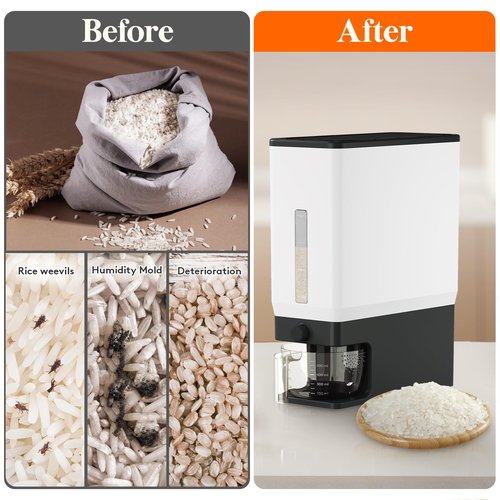 Lifewit Rice Dispenser 25 Lbs(11.3kg), Rice Storage Container Sealed Moisture Proof with Measuring Cup for Kitchen Pantry Household, BPA-Free, 1 Pack Black