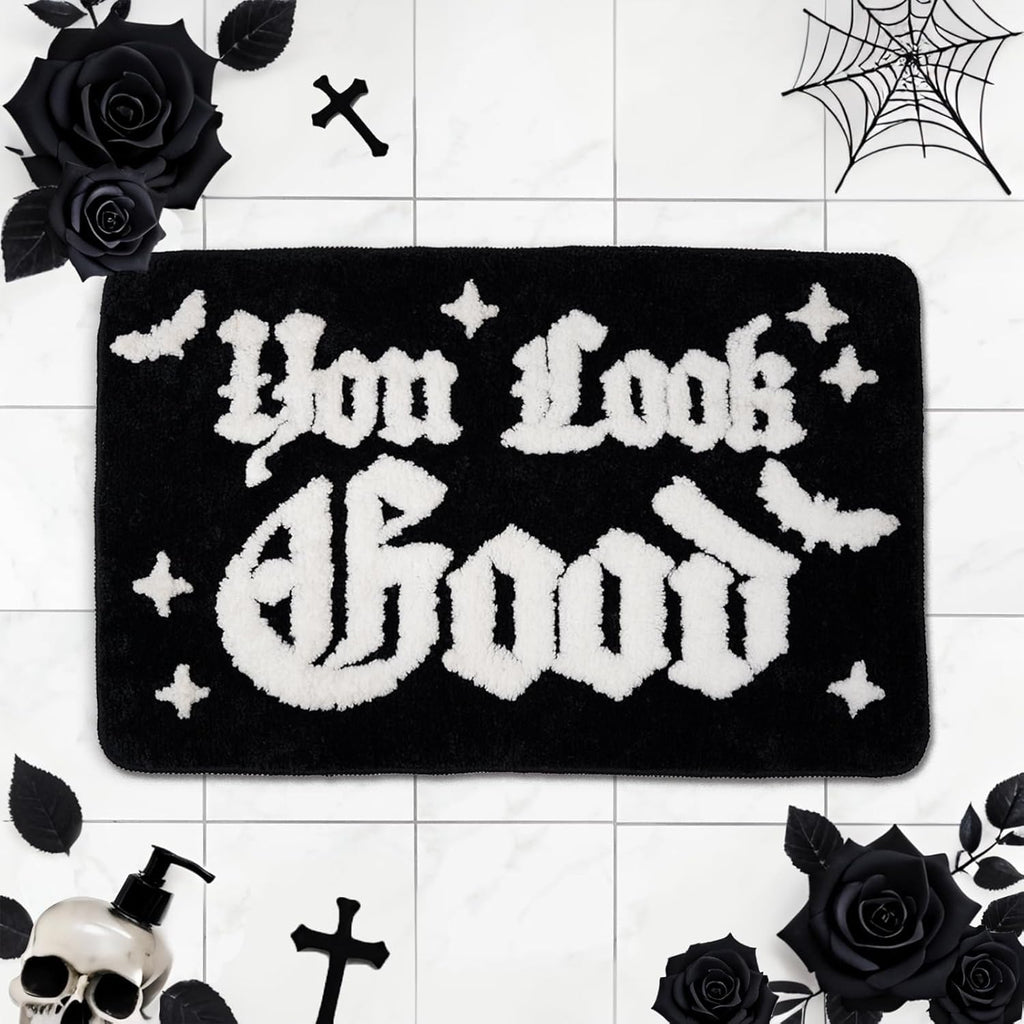 QIONG MENG Halloween Rug Your Look Good Gothic Bathroom Rug Halloween Bath Mat Spooky Bathroom Mat Floor Doormats Rugs 17 x 27 Inch for Tub Home Living Room