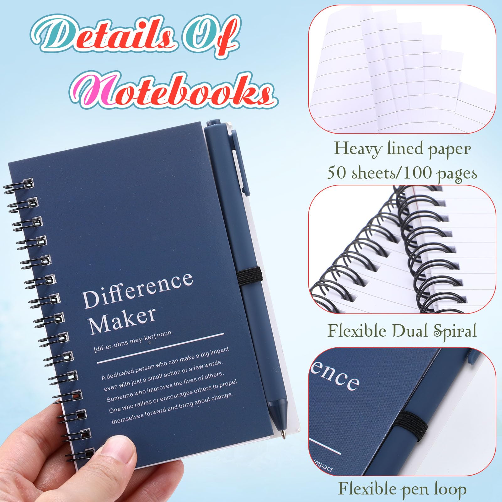 Marspark 20 Sets Difference Maker Gifts for Women Men, Employee Appreciation Gifts Bulk Inspirational Thank You Cup Motivational Notebooks with Pen for Team Teacher Coworker Office (Natural Color)