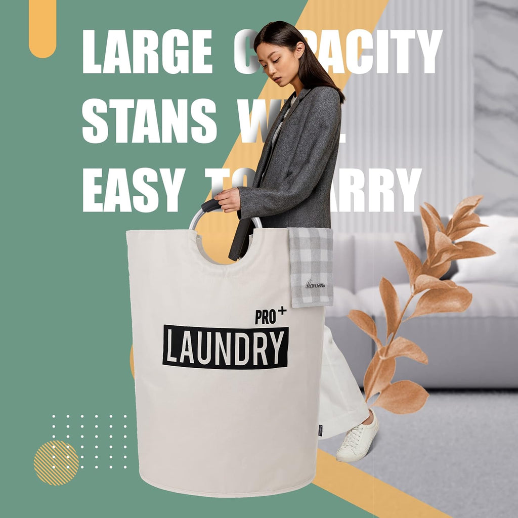 Caroeas Super Large 150L Laundry Basket - Waterproof & Collapsible Hamper with Padded Handles | Beige