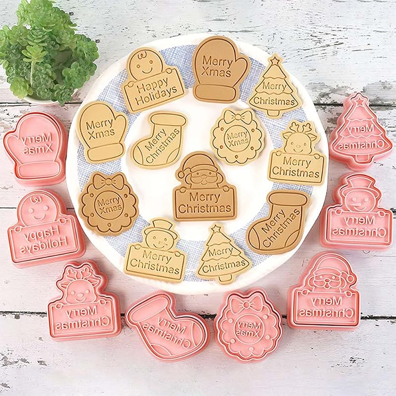 Mini Christmas Cookie Cutters Set - 8 Pcs Novelty Dough Stampers