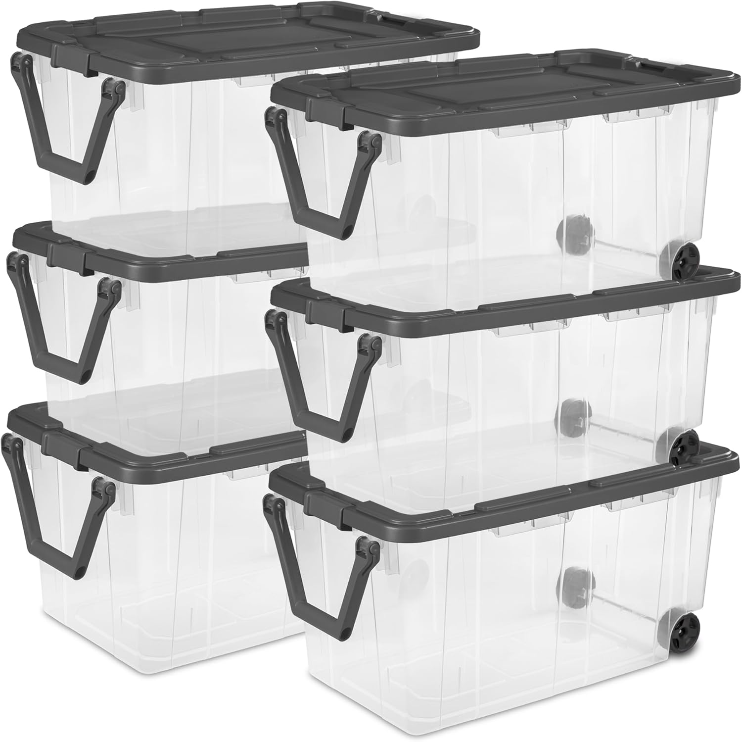 Sterilite 6-Pack Modular Stacker Box | Durable Clear Plastic Storage Bins - 160 Quart Organizing Solution for Home & Office